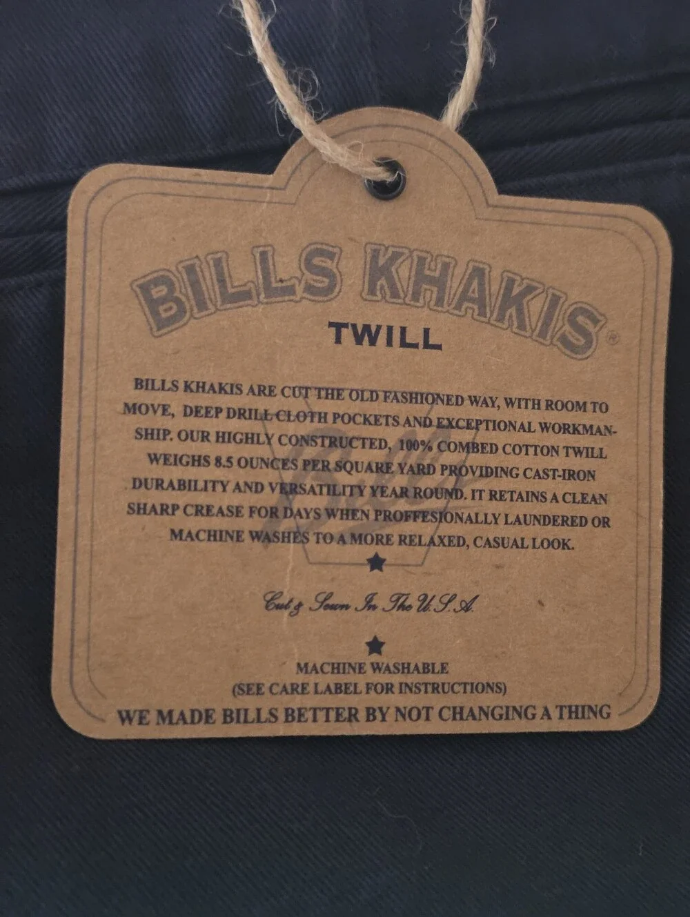 NWT Bills Khakis Men's Size 40 x 34 Navy Blue M3 Original Twill Slim Fit Pants